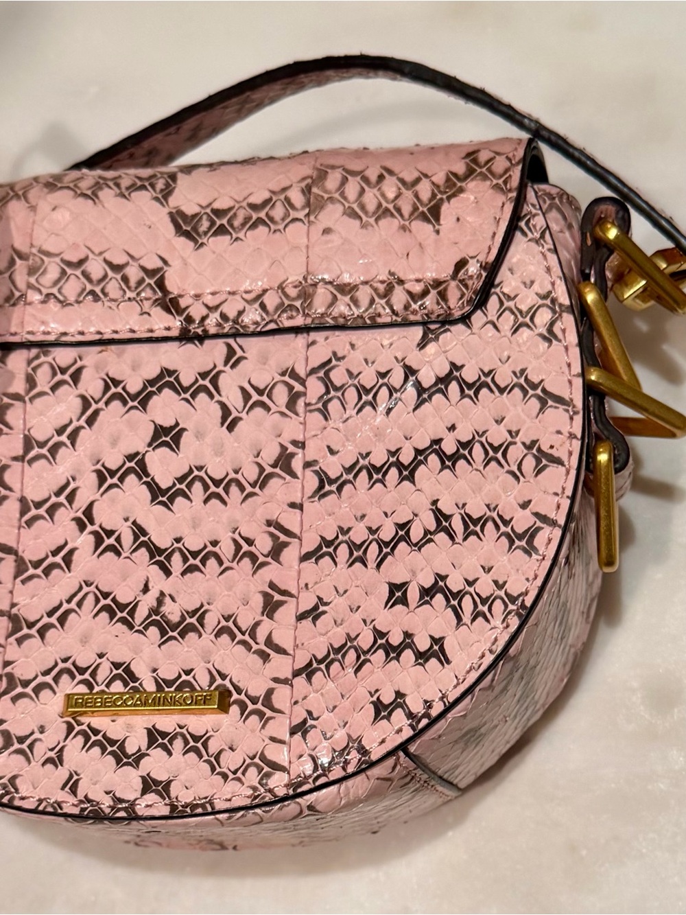 Rebecca Minkoff Pink & Griege Snake-Embossed Crossbody  Bag with Gold Hardware - Picture 6 of 6